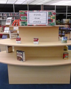 Food for fines display, has canned food on it.