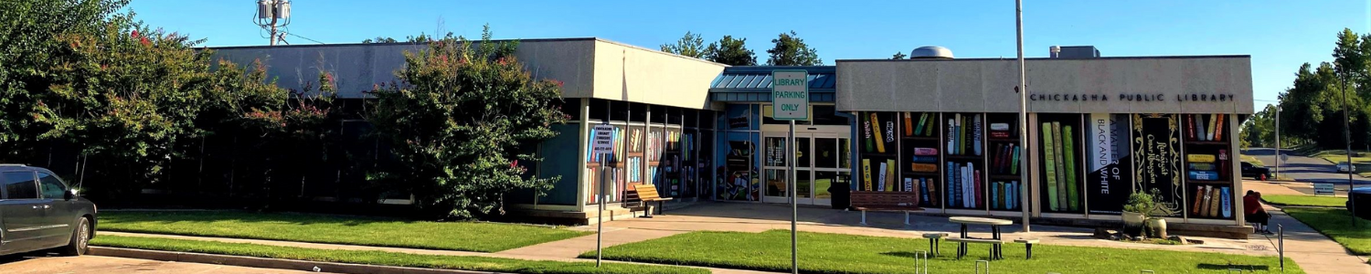 Image: Photo of the exterior of the Chickasha Public Library building in early autumn.
